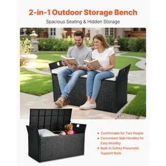 VEVOR Gartenbank mit Stauraum, PE-Rattan-Sitztruhe, Truhenbank mit Kissen & seitlichen Griffen, trägt bis zu 360 kg, Gartensitzgelegenheit & Veranda-Dekor für Terrasse, Garten, Balkon, 125x55x70cm VEVOR Gartenbank mit Stauraum, PE-Rattan-Sitztruhe, Truhenbank mit Kissen & seitlichen Griffen, trägt bis zu 360 kg, Gartensitzgelegenheit & Veranda-Dekor für Terrasse, Garten, Balkon, 125x55x70cm