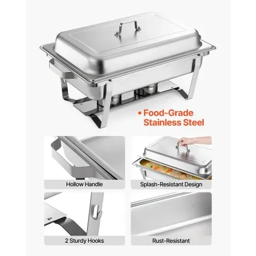 VEVOR rechteckiger Chafing Dish Set 8,5 L Speisenwärmer (2 Stk.) Buffet Warmhaltebehälter mit Griff & 1 Lebensmittelzange & Deckel & Brennstoffhalter, geeignet für Bankett Party Hochzeit Silber – Bild 3