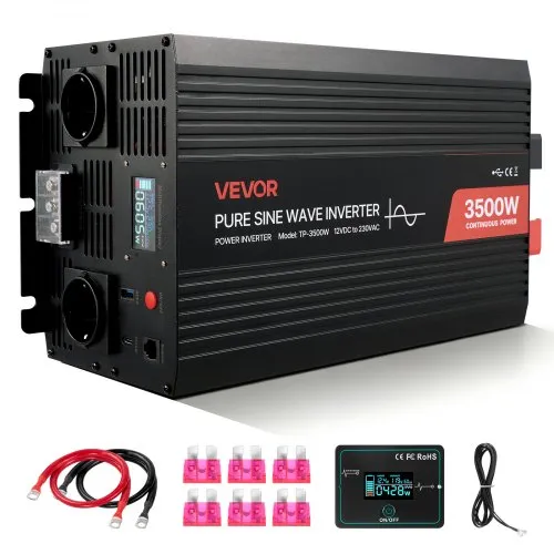 VEVOR 3500 W Wechselrichter, 12 V DC auf 230 V AC, reiner Sinus-Wechselrichter, Solar-Autoladegerät-Konverter mit LCD-Display, Fernbedienung, USB-Anschluss, 2 AC-Steckdosen, Typ-C-Anschluss VEVOR 3500 W Wechselrichter, 12 V DC auf 230 V AC, reiner Sinus-Wechselrichter, Solar-Autoladegerät-Konverter mit LCD-Display, Fernbedienung, USB-Anschluss, 2 AC-Steckdosen, Typ-C-Anschluss