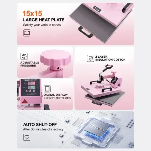 VEVOR Hitzepresse Transferpresse 38x38cm 8 in 1 Tumbler Presse T-Shirts Rosa – Bild 5
