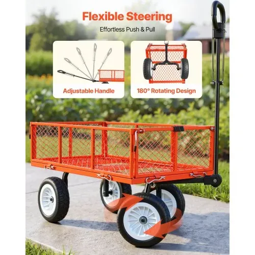VEVOR Bollerwagen 408,2 kg Tragkraft, Gartenwagen mit PU-Reifen, Handwagen mit Verstellbarem Griff, Abnehmbaren Seitenwänden, Transportwagen zur Befestigung an ATV oder Traktor, Rot – Bild 5