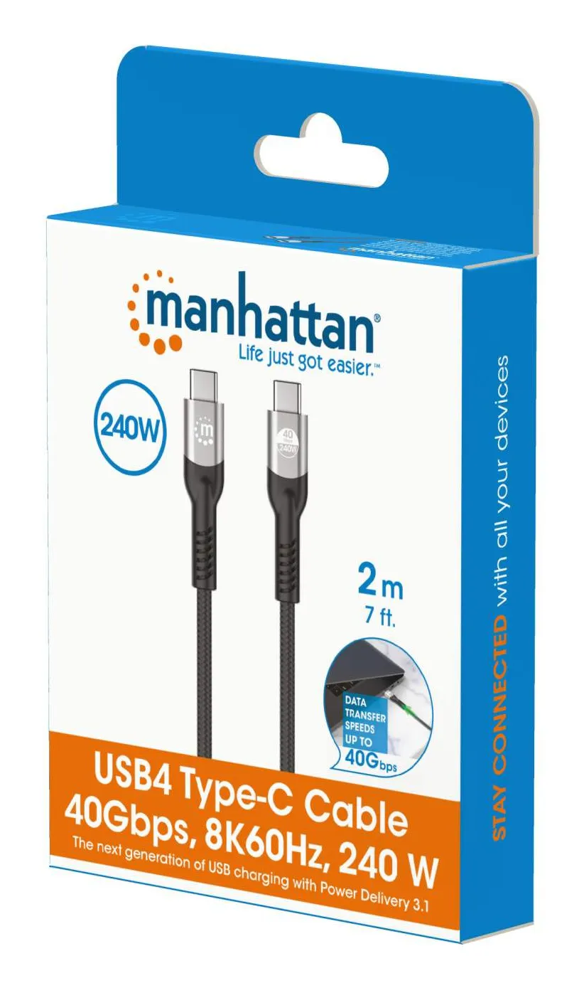 Manhattan 356381 USB Kabel USB4 Gen 3x2 2 m USB C 40 Gbit/s 240 W Schwarz – Bild 2