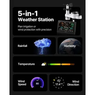 VEVOR 5-in-1-WLAN-Wetterstation, 7,5-Zoll-VA-Display, solarbetriebener Außensensor, Wettercenter zur Wettervorhersage, Windgeschwindigkeit, Windrichtung, Temperatur, Luftfeuchtigkeit, Niederschlag VEVOR 5-in-1-WLAN-Wetterstation, 7,5-Zoll-VA-Display, solarbetriebener Außensensor, Wettercenter zur Wettervorhersage, Windgeschwindigkeit, Windrichtung, Temperatur, Luftfeuchtigkeit, Niederschlag