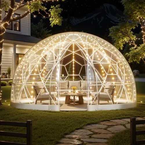 VEVOR Gartenkuppel, 3,6 x 2,2 m großes transparentes Blasenzelt für 4–7 Personen, geodätisches Kuppelgewächshaus mit Fenster, PVC-Zelt für Hinterhof, Terrasse, Camping, Party, Hochzeit – Bild 7