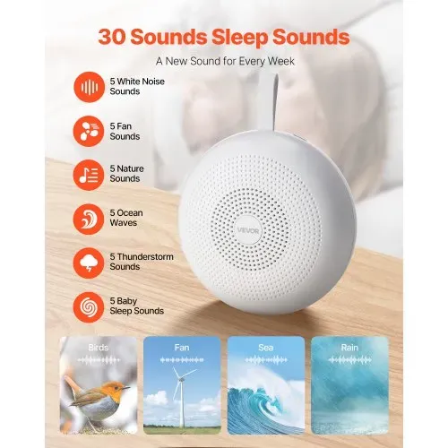 VEVOR Einschlafhilfe, White Noise Machine, 30 Musiktitel, 3-in-1-Soundmaschine mit weißem Rauschen, automatischer Abschaltfunktion, sanftem Ringlicht & Speicherfunktion, Rauschgerät VEVOR Einschlafhilfe, White Noise Machine, 30 Musiktitel, 3-in-1-Soundmaschine mit weißem Rauschen, automatischer Abschaltfunktion, sanftem Ringlicht & Speicherfunktion, Rauschgerät