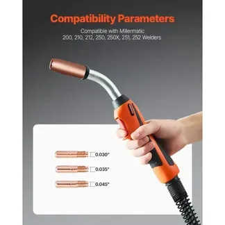 VEVOR 250-A-MIG-Schweißpistole mit 4,6 m langem Kabel, Schweißbrenner kompatibel mit Millermatic 200, 210, 212, 250, 250X, 251, 252 Schweißgeräten, geeignet für Schweißdrähte von 0,0762/0,0889/0,1143 cm VEVOR 250-A-MIG-Schweißpistole mit 4,6 m langem Kabel, Schweißbrenner kompatibel mit Millermatic 200, 210, 212, 250, 250X, 251, 252 Schweißgeräten, geeignet für Schweißdrähte von 0,0762/0,0889/0,1143 cm