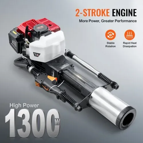 VEVOR 52ccm T-Pfostenramme mit Benzinantrieb, Zaunramme mit 2-Takt-Motor, tragbare 1400-W-Pfostenramme mit 3 Pfosten-Rammköpfen (49/69/100 mm), für Bauernhöfe, Ranchzäune, Straßenverbesserungen – Bild 3