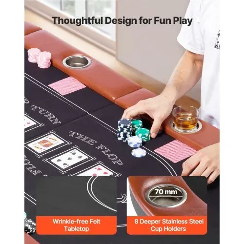 VEVOR klappbarer Pokertisch für 8 Spieler (183 cm) Kasino-Freizeittisch mit gepolsterten Schienen & Getränkehaltern, ovale tragbare Spieltische mit Filz- und Metallbeinen, Texas Hold’em Poker – Bild 4