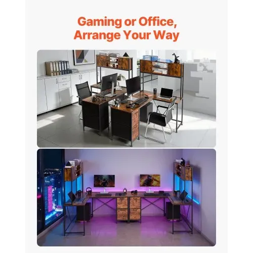 VEVOR Gaming-Schreibtisch L-Förmig, Ecktisch mit LED-Beleuchtung, 1,58 m Eck-Computertisch mit Steckdosen, Verschiebbarem CPU-Ständer & Aufbewahrungsschubladen, PC-Gamertisch für Homeoffice – Bild 6