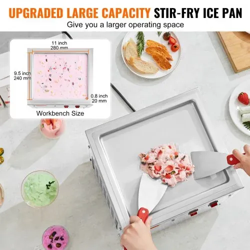 VEVOR Maschine für frittierte Eisrollen, 28 x 24 x 2 cm Pfanne zum Frittieren von Eis, Eismaschine mit Kompressor und 2 Schabern, zur Herstellung von Eis, Gefrorenem Joghurt und Eisrollen – Bild 3