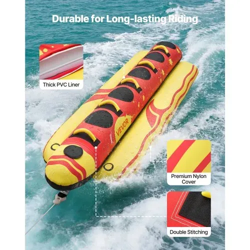VEVOR Towable Funtube für 5 Personen, Aufblasbares Wasser Tube bis 385 kg Belastung, 5-Sitzer Schlauchboot mit Robustem Nylon-Überzug, Gepolsterten Haltegriffen & Sicherheitsventil, Wassersport-Spaß – Bild 2