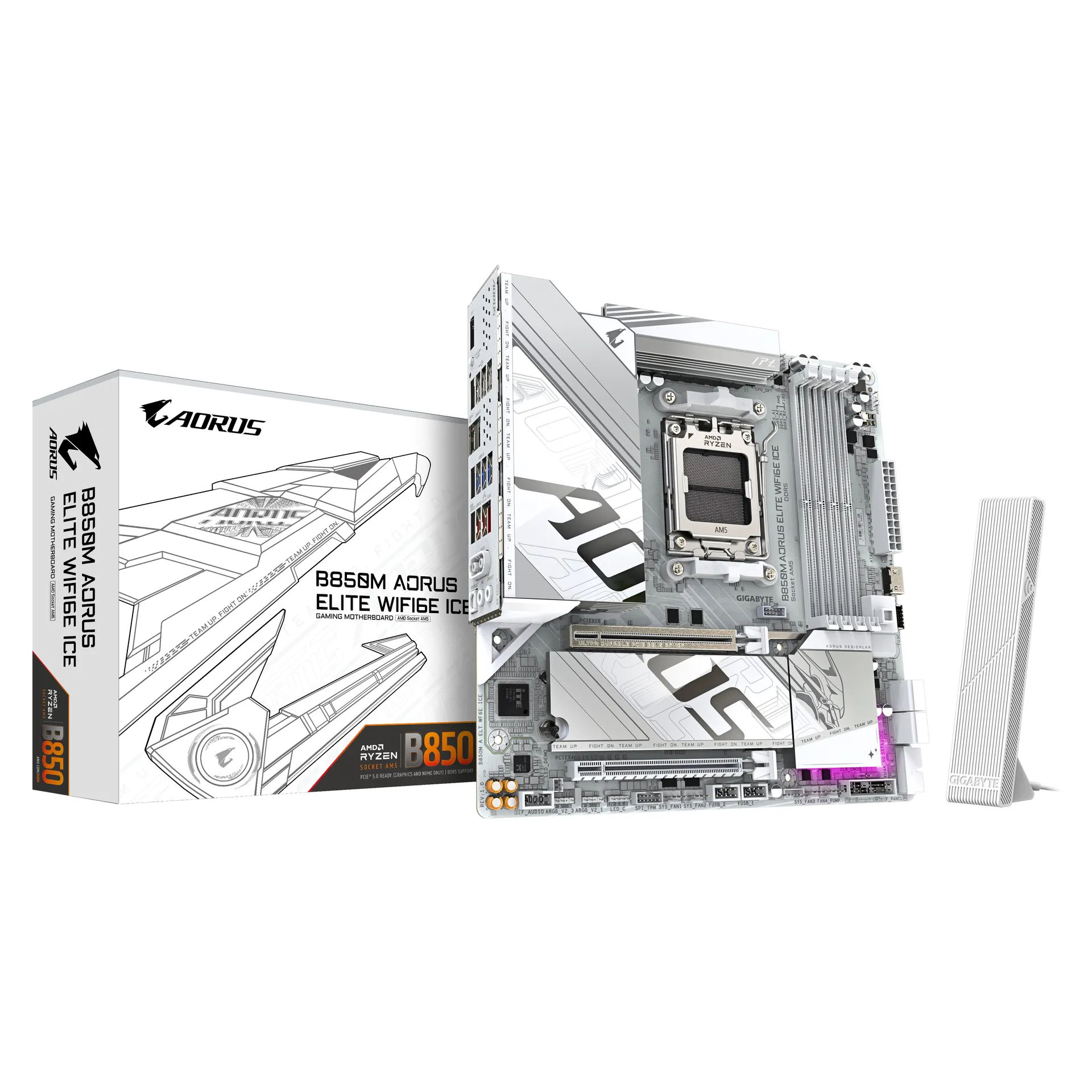 GIGABYTE B850M AORUS ELITE WIFI6E ICE Motherboard – AMD Ryzen 9000 Series CPUs, 12+2+1 Phasen Digital VRM, bis zu 8200MHz DDR5 (OC), 1xPCIe 5.0 + 1xPCIe 4.0 M.2, 2.5 LAN, WIFI 7, USB 3.2 Gen 2 GIGABYTE B850M AORUS ELITE WIFI6E ICE Motherboard – AMD Ryzen 9000 Series CPUs, 12+2+1 Phasen Digital VRM, bis zu 8200MHz DDR5 (OC), 1xPCIe 5.0 + 1xPCIe 4.0 M.2, 2.5 LAN, WIFI 7, USB 3.2 Gen 2