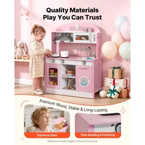 VEVOR Spielküche für Kinder, Kinderküche aus Holz mit Licht & Sound, Holzküche mit Herd Backofen Spüle Mikrowelle Dunstabzug & Geschirrspüler, Küchenspielzeug mit Kochset für Kinder ab 3 Jahren, Rosa VEVOR Spielküche für Kinder, Kinderküche aus Holz mit Licht & Sound, Holzküche mit Herd Backofen Spüle Mikrowelle Dunstabzug & Geschirrspüler, Küchenspielzeug mit Kochset für Kinder ab 3 Jahren, Rosa