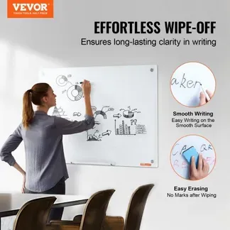 VEVOR Magnetisches Glas-Whiteboard, Wandtafel Trocken Abwischbare Tafel 90 x 60 cm, Wandmontiertes Weißes Glasboard ohne Rahmen, mit Stiftablage, einem Radiergummi& 2 Stiften, Magnettafel Weiß VEVOR Magnetisches Glas-Whiteboard, Wandtafel Trocken Abwischbare Tafel 90 x 60 cm, Wandmontiertes Weißes Glasboard ohne Rahmen, mit Stiftablage, einem Radiergummi& 2 Stiften, Magnettafel Weiß