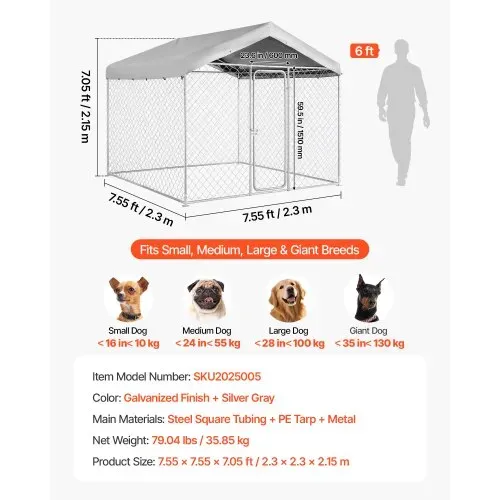 VEVOR Hundezwinger, 2,3 x 2,3 x 2,15 m, Hundehütte mit Sicherheitsschloss, Outdoor Hundehaus mit UV-Beständiger & Wasserdichter Dachabdeckung, Robuste Hundegehege/Auslauf für Große Hunde – Bild 6