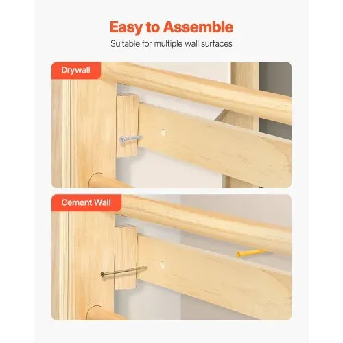 VEVOR schwedische Leiterwand 9 in 1 12-stufiges Kletterspielzeug aus Massivholz 100 kg belastbares Indoor-Klettergerüst mit Kletterwand Turnringen Klimmzugstange Rutsche Schaukel – Bild 5