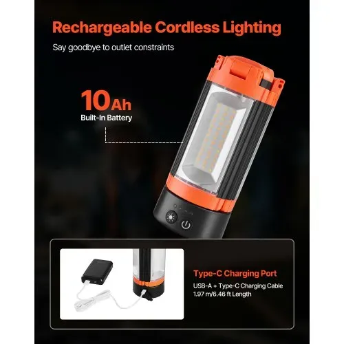 VEVOR Baustrahler LED mit Stativ, Arbeitsleuchte 10 Ah, wiederaufladbares Campinglicht, mit 3 Lampenköpfen, abnehmbarem Stativständer, 2200 LM 3000 K-6500 K dimmbar, Beleuchtung für die Baustelle – Bild 4