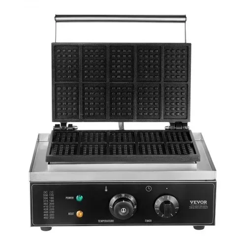 VEVOR Kommerzielles Waffeleisen 1550 W antihaftbeschichtetes Waffeleisen aus Edelstahl mit Temperatur- und Zeitregelung, Griff, für Restaurant Bäckerei Snackbar Familie 10 rechteckige Waffeln – Bild 10