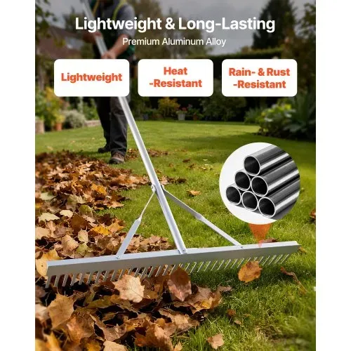 VEVOR Rechen Aluminium, 914 mm Kopf, 2590 mm Stiel, großes, Laubrechenwerkzeug für die Landschaftsgestaltung, Gartenrechen zum Auflockern von Erde, Garten & Hof, Teichkies & Strandrasenpflege – Bild 3