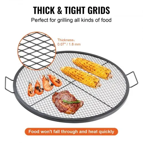 VEVOR X-Marks Feuerstellen-Grillrost, Φ 910 x 25 mm Lagerfeuer-BBQ-Grillrost aus Stahl mit Griff und Stütz-X-Draht, Tragbares Camping-Kochgeschirr für Partys und Zusammenkünfte im Freien, Schwarz – Bild 3