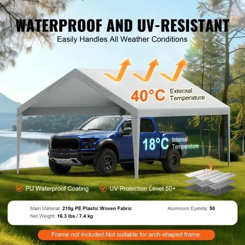VEVOR Garagenzelt, 3,9 x 6,1 m, Garagendachzelt, Unterstandplane, wasserdicht und UV-geschützt, einfache Installation mit Spanngurten, grau (nur Dachabdeckung, Rahmen nicht im Lieferumfang enthalten) – Bild 2