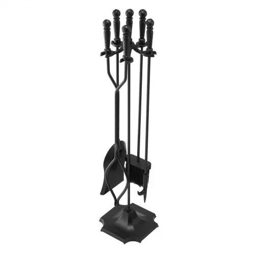 VEVOR Kaminbesteck-Set, 5-tlg. Ofenbesteck-Set, fünfzackiger Ständer, Zange, Ascheschaufel, Bürste, Schürhaken, Kaminzubehör aus Schmiedeeisen für Lagerfeuer drinnen/draußen, Schwarz – Bild 9