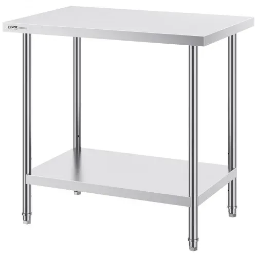VEVOR Zubereitungstisch aus Edelstahl, 61 x 91 x 86 cm, 340 kg Tragkraft, robuster Metall-Arbeitstisch mit 3 einstellbaren Höhenstufen, gewerbliche Arbeitsstation für Küche, Garage, Restaurant, Hinter – Bild 8