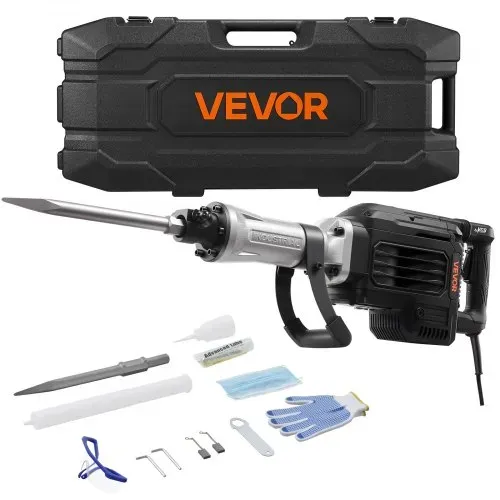 VEVOR Abbruchhammer 3000 W elektrischer Betonhammer, 1700 BPM Presslufthammer mit Spitzmeißel & Tragekoffer & Handschuhe & Schutzbrille, für Beton Wände Ziegel Fliesen Fundamente Schwarz VEVOR Abbruchhammer 3000 W elektrischer Betonhammer, 1700 BPM Presslufthammer mit Spitzmeißel & Tragekoffer & Handschuhe & Schutzbrille, für Beton Wände Ziegel Fliesen Fundamente Schwarz
