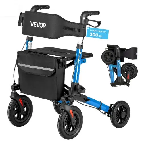 VEVOR Rollator 3-Fach Faltbar mit Sitz, Leichter Gehwagen mit 4 Reifen, Gehhilfe bis 136 kg mit Rückenlehne Tasche Gehstockhalter, Höheverstellbare Laufhilfe mit Feststellfunktion für Senioren, Blau VEVOR Rollator 3-Fach Faltbar mit Sitz, Leichter Gehwagen mit 4 Reifen, Gehhilfe bis 136 kg mit Rückenlehne Tasche Gehstockhalter, Höheverstellbare Laufhilfe mit Feststellfunktion für Senioren, Blau