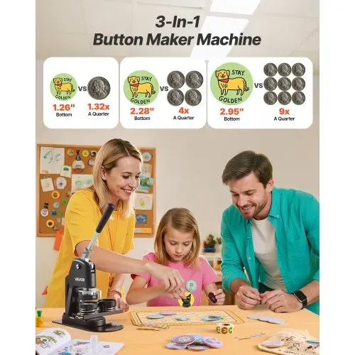 VEVOR Buttonmaschine Knopfmachermaschine Badge Punch Press 32 / 58 / 75 mm, Pinmaker mit 300 Buttonteilen & Kreisschneider & Zauberbuch & verstärkter ergonomischer Griff, DIY Badge Machine schwarz VEVOR Buttonmaschine Knopfmachermaschine Badge Punch Press 32 / 58 / 75 mm, Pinmaker mit 300 Buttonteilen & Kreisschneider & Zauberbuch & verstärkter ergonomischer Griff, DIY Badge Machine schwarz