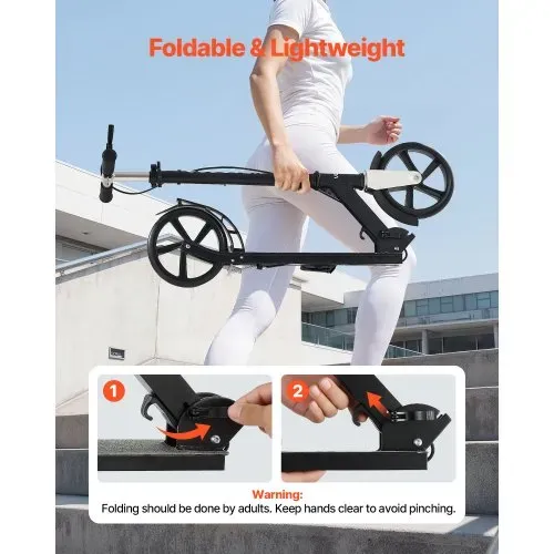 VEVOR Scooter (2 Räder) für Kinder ab 8 Jahren, Cityroller Kinderroller Straßenroller mit höhenverstellbarem Lenker & rutschfestem Deck & Handbremse, Tretroller bis zu 100 kg, Schwarz + Silber – Bild 5