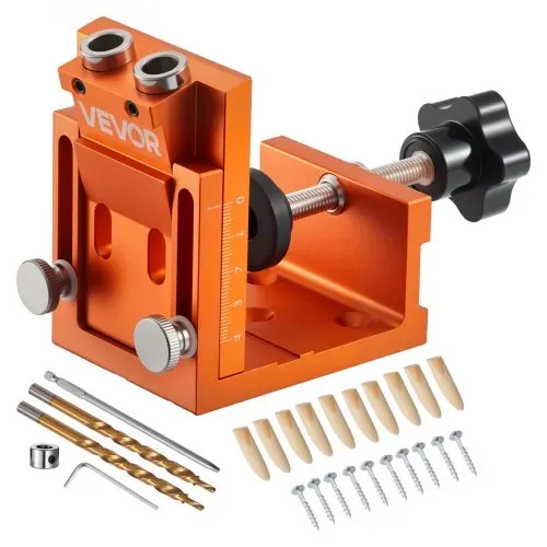 VEVOR Pocket Hole Jig Set Taschenloch-Vorrichtungssatz 12-48 mm Vorrichtungs-Taschenlochsystem mit Stufenbohrer, Sechskantschlüssel, Bohrstoppring, Vierkant-Antriebsbit, Dübel und Schrauben – Bild 8