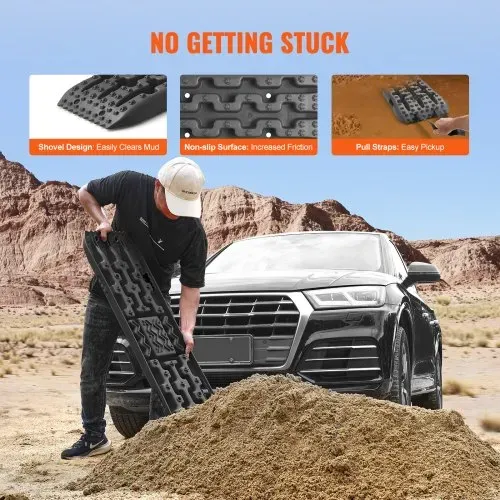 VEVOR 10 TONNEN Traktionsbretter mit PP-Material, Bergungsbretter für Geländefahrzeuge/Autos/Pickups/SUVs/Wohnmobile, Paar Reifen-Traktionsmatten auf Schnee, Sand, Schlamm und losem Untergrund, Aufbewahrungstasche, lang, schwarz – Bild 4