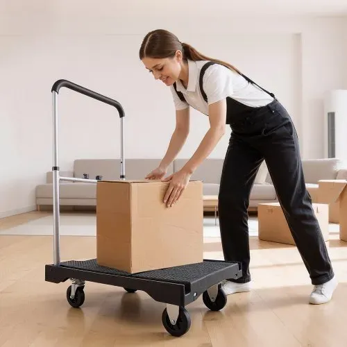 VEVOR Plattformwagen Klappbar 150kg, Transportwagen mit Lenkrolle, Handwagen mit Rutschfester Ladefläche & Verstellbarem Griff, Klappwagen Transporthilfe, 680x495x1150 mm Rollwagen für Lager – Bild 7