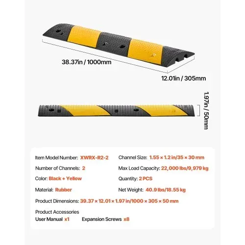 VEVOR 100 cm Kabelbrücke, 9979 kg Tragkraft, 2-Kanal-Überfahrschutz aus Gummi, Stolperschutz, Bodenabdeckungen, für Bereiche mit hoher Schwelle, Zuhause, Büro, Lager, 2er-Pack – Bild 6