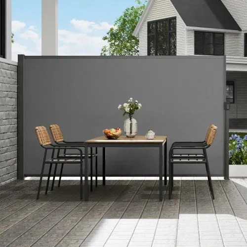 VEVOR Seitenmarkise 200 x 300 cm Seitenwandmarkise aus 180 g/m² Polyestergewebe mit PU-Beschichtung Markise einziehbarer Griff mit Federmechanismus Sichtschutz Blickschutz für Balkone Innenhöfe Grau – Bild 7