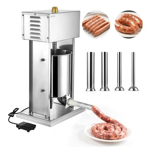 VEVOR elektrischer Wurstfüller 10 L Wurstfüllmaschine Fleischfüller mit stufenloser Geschwindigkeitsregelung & Pedal, Hochleistungsfüller aus Edelstahl mit 4 Wurstfüllrohren, Fleischfüllen VEVOR elektrischer Wurstfüller 10 L Wurstfüllmaschine Fleischfüller mit stufenloser Geschwindigkeitsregelung & Pedal, Hochleistungsfüller aus Edelstahl mit 4 Wurstfüllrohren, Fleischfüllen