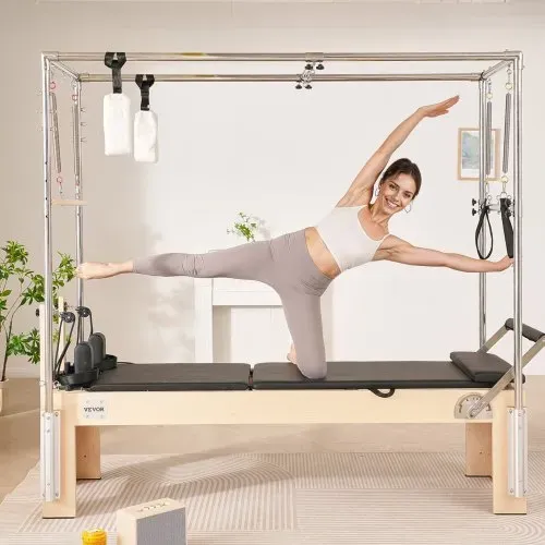 VEVOR Pilates Reformer Maschine aus Holz für Fitnessstudio zu Hause, Krafttrainingsgerät mit doppeltem Widerstand & Reformer-Box & Sprungbrett, für Fortgeschrittene und Anfänger, bis zu 181,44 kg – Bild 7