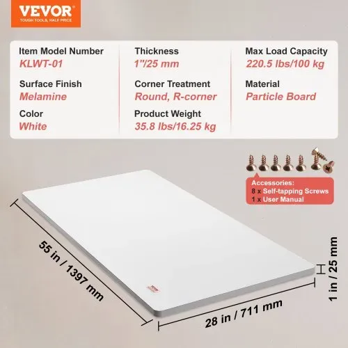 VEVOR Tischplatte 25mm Spanplatte 1397x711mm Holzplatte P2-Material melaminharzbeschichtet Spanholzplatte abgerundete Ecke Schreibtischplatte Ideal für Werkbank Reparaturwerkbank Bürotisch Esstisch – Bild 6