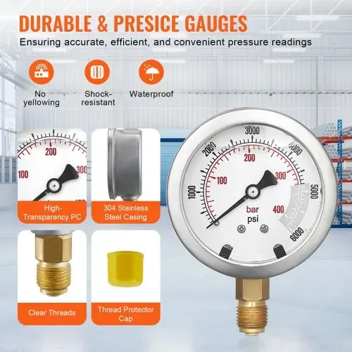 VEVOR Hydraulikdruck-Testset, 250 / 400 / 600 bar, 3 Messgeräte, 11 Prüfkupplungen, 3 Prüfschläuche, Bagger-Hydraulik-Testmessgeräte-Set mit Tragbarer Tragetasche für Bagger, Traktoren, Baumaschinen – Bild 2