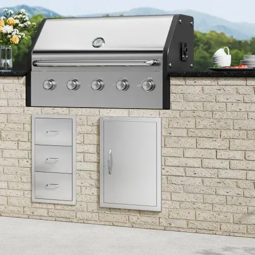 VEVOR Grillzugangstür, 457 x 610 x 45 mm, Einzelne Außenküchentür, Flächenbündig Montierte Edelstahltür, Vertikale Wandtür mit Griff, für Grillinsel, Grillstation, Außenschrank – Bild 7