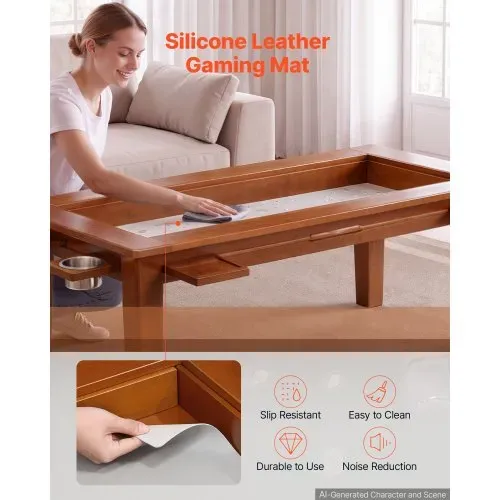 VEVOR Brettspieltisch 120x60x45cm 2-in-1 Spiel- & Esstisch 136kg Belastbar, Geräumig für 4 Spieler, Massivholz, mit Abnehmbaren Tischplatten Getränkehaltern Leder-Spielmatte & Ausziehbaren Tabletts – Bild 5