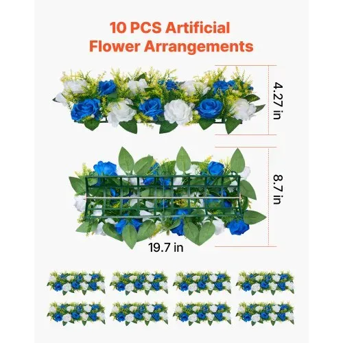 VEVOR Kunstblumen, 10 Stück, 500x220x120 mm, Blumenkugeln, Tischdekoration für Hochzeiten, Kunstrosen-Arrangements für Hochzeitsmittelstücke, Heimdekoration, blaue und weiße Rosen – Bild 2