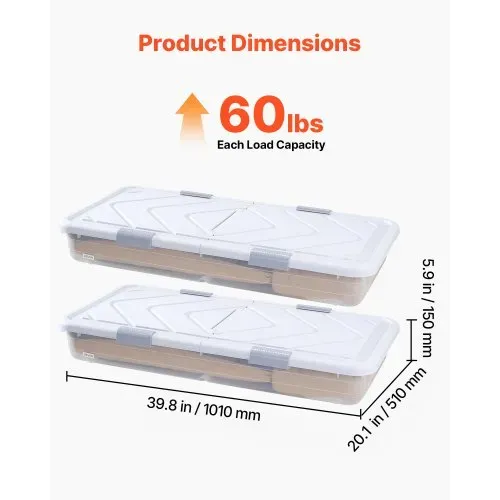 VEVOR Unterbettkommode Unterbettaufbewahrungsbox 2 Stk. Rollbar (101 x 51 x 15 cm) Unterbettbehälter mit Deckel &
grauem Riegel, Aufbewahrungsbox Organizer für Kleidung Schuhe Decken Schlafzimmer – Bild 2