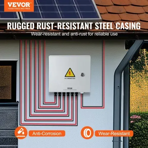 VEVOR PV-Combiner-Box, 6-String, Solar-Combiner-Box mit 10 A Nennstromsicherung, 63 A Leistungsschalter, Blitzableiter und Solaranschluss, Stahlgehäuse für On-/Off-Grid-Solarpanelsystem, IP65 VEVOR PV-Combiner-Box, 6-String, Solar-Combiner-Box mit 10 A Nennstromsicherung, 63 A Leistungsschalter, Blitzableiter und Solaranschluss, Stahlgehäuse für On-/Off-Grid-Solarpanelsystem, IP65