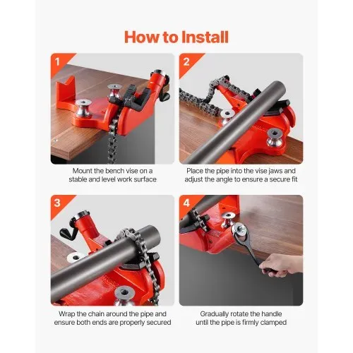VEVOR Kettenrohrschraubstock, Rohrkapazität 12,7-203,2 mm, robuste 880 mm lange Kette & Gusseisenbasis, Rohrklemmung in Industriequalität für Sanitärinstallationen, Autoreparaturen, Metallverarbeitung – Bild 4
