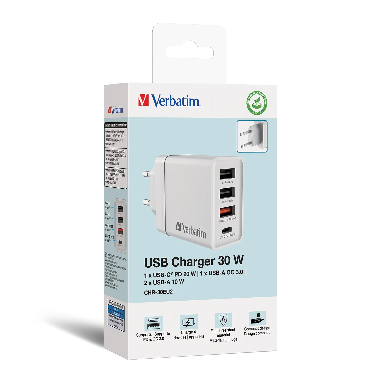 Ladeadapter Verbatim ''CHR-30EU2'', 30W, weiß, 2xUSB-A, 1xUSB-A QC, 1xUSB-C PD – Bild 5