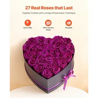 VEVOR 27x Ewige Rosen in Herzform Box, konservierter Blumenstrauß, Blumen Geschenkbox für ihre Frau, Mütter, Liebespartner, zur Hochzeit, zum Muttertag, Valentinstag, Weihnachten, dunkelviolett VEVOR 27x Ewige Rosen in Herzform Box, konservierter Blumenstrauß, Blumen Geschenkbox für ihre Frau, Mütter, Liebespartner, zur Hochzeit, zum Muttertag, Valentinstag, Weihnachten, dunkelviolett