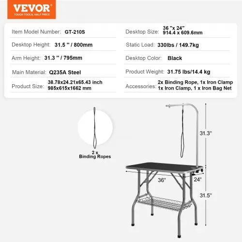 VEVOR Trimmtisch 985x615x1662mm Schertisch Edelstahl Hundepflegetisch 150kg Tragfähigkeit Frisiertisch Hund Faltbar Tierpflegetisch 914,4x609,6mm Desktop Ideal für Baden Trimmen Trocknen Bürsten – Bild 6