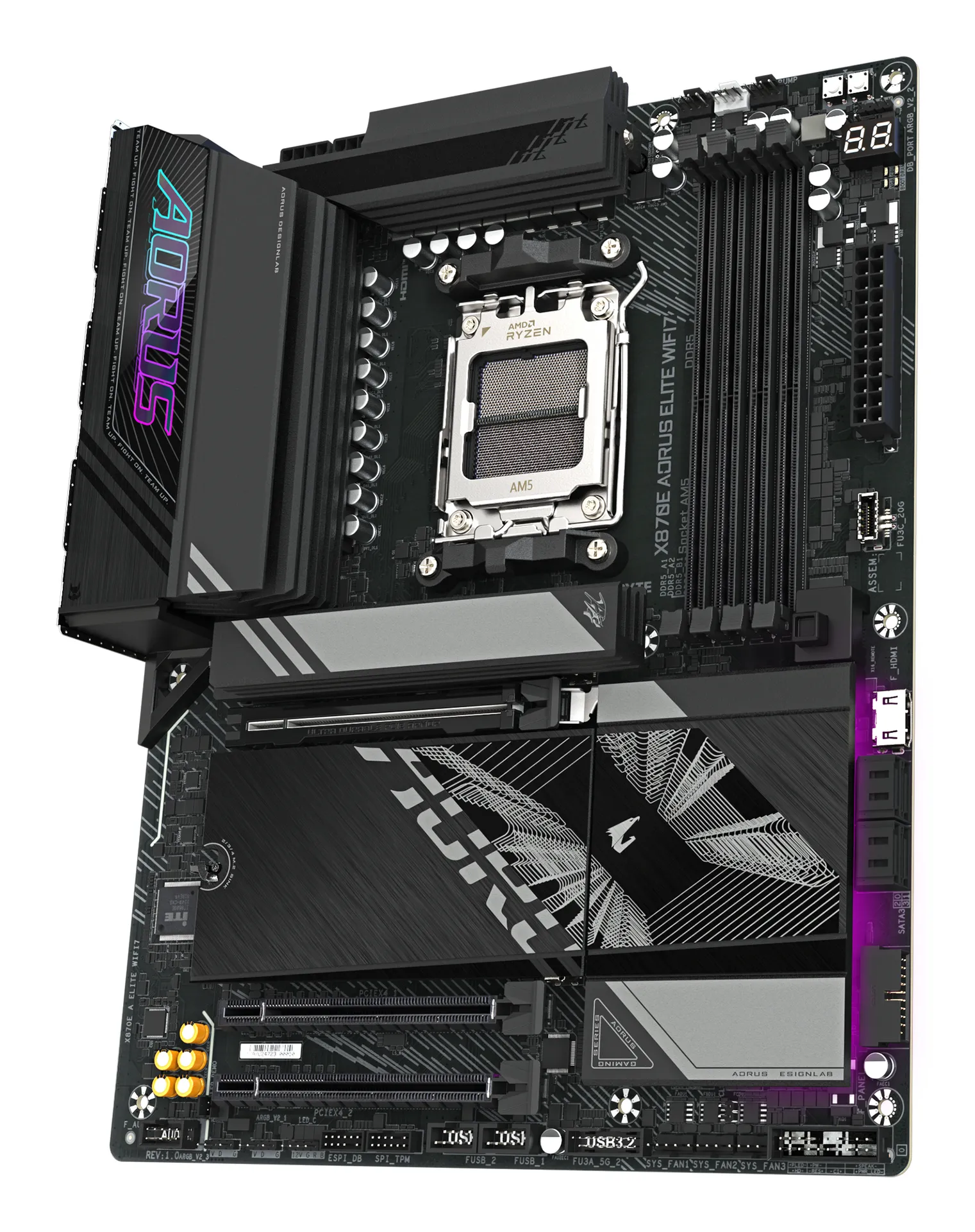 GIGABYTE X870E AORUS ELITE WIFI7 Mainboard - Unterstützt AMD Ryzen 9000 CPUs, 16+2+2 Phasen digitales VRM, bis zu 8000Hz DDR5 (OC), 3xPCIe 5.0 + 1xPCIe 4.0, Wi-Fi 7, 2.5GbE LAN, USB 4 – Bild 4